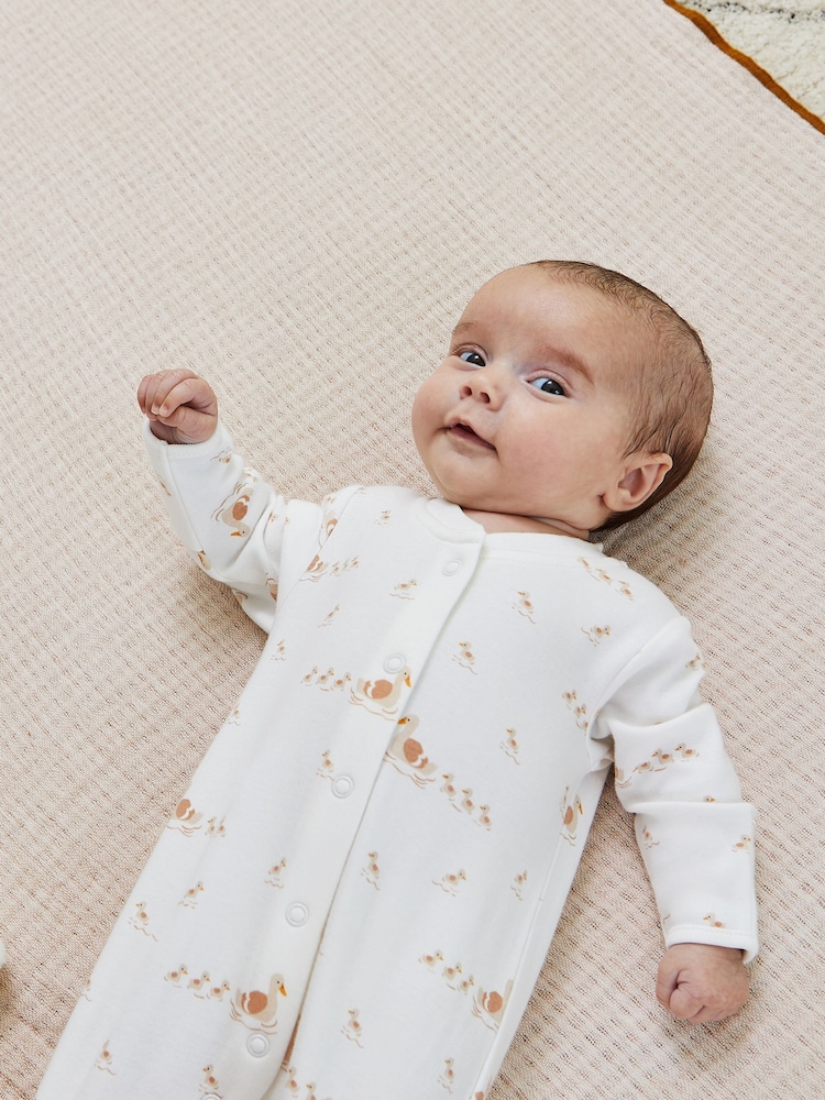 JoJo Maman Bébé White Duck Print Sleepsuit - Image 2 of 4