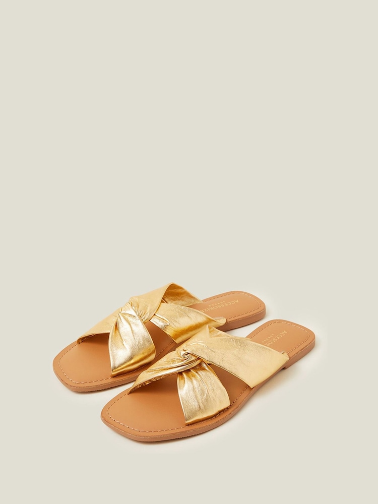 Accessorize Gold Leather Knot Sandals - Image 2 of 4