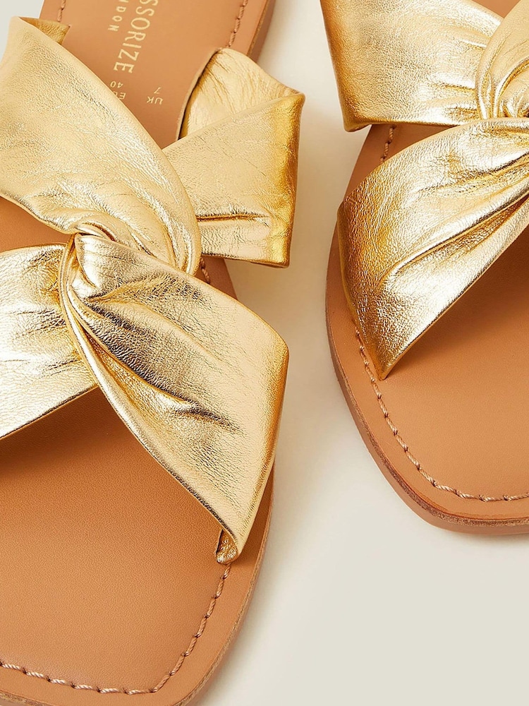 Accessorize Gold Leather Knot Sandals - Image 4 of 4 Accessorize Gold Leather Knot Sandals - Image 4 of 4