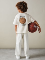 Reiss Off White Kirby Junior Oversized Cotton Basketball Motif T-Shirt - Image 2 of 5