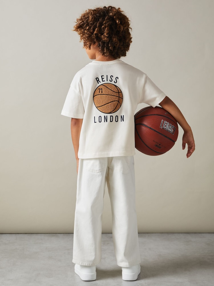 Reiss Off White Kirby Junior Oversized Cotton Basketball Motif T-Shirt - Image 2 of 5