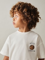 Reiss Off White Kirby Junior Oversized Cotton Basketball Motif T-Shirt - Image 3 of 5