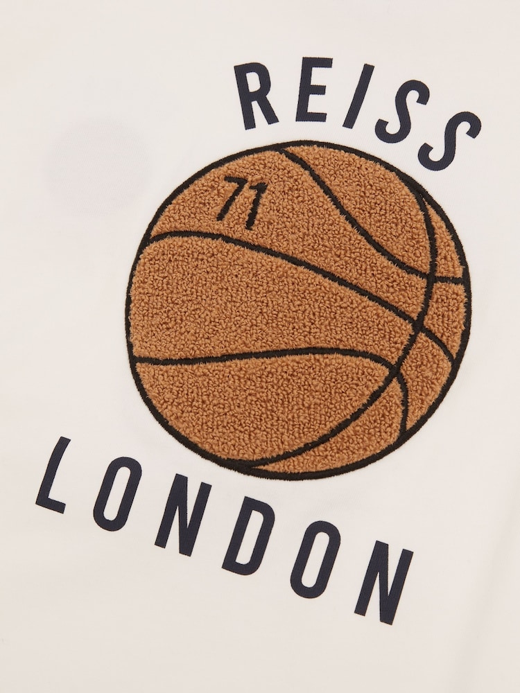 Reiss Off White Kirby Junior Oversized Cotton Basketball Motif T-Shirt - Image 5 of 5