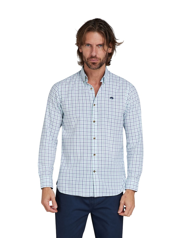 Raging Bull Long Sleeve Small Window Pane Twill White Shirt - Image 1 of 9