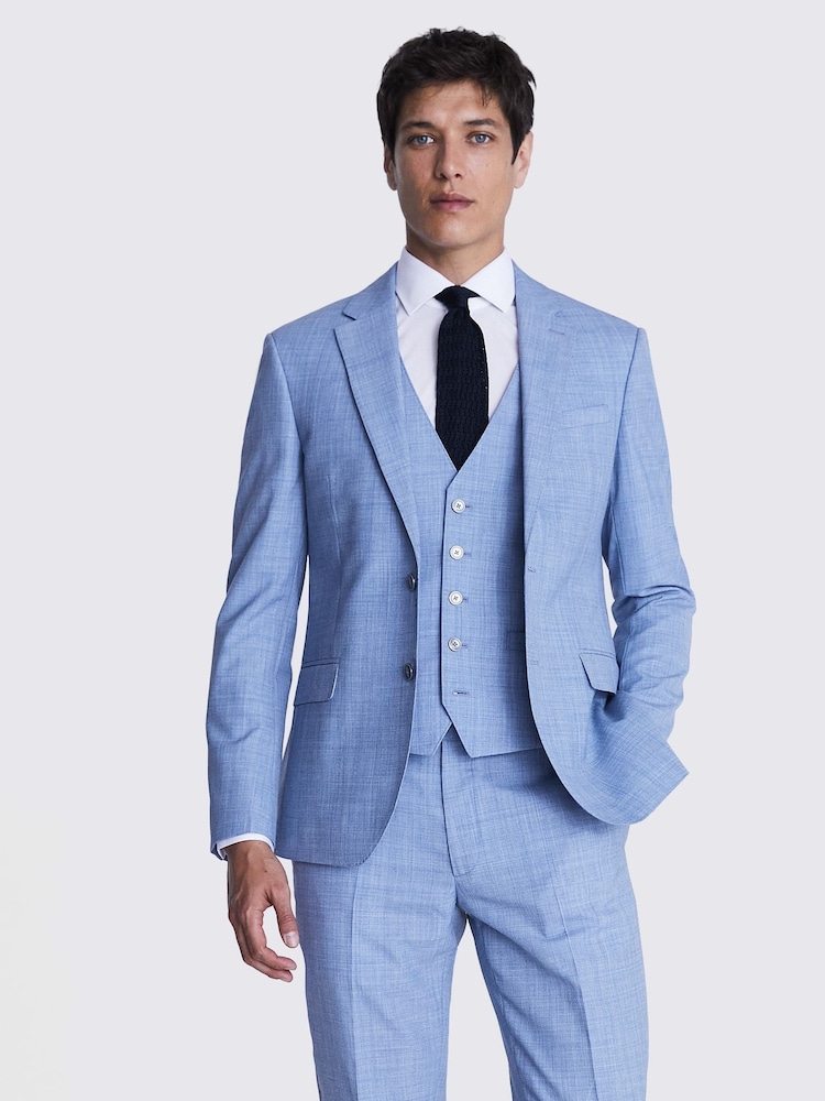 MOSS Sky Blue Slim Fit Marl Jacket - Image 1 of 7 MOSS Sky Blue Slim Fit Marl Jacket - Image 1 of 7