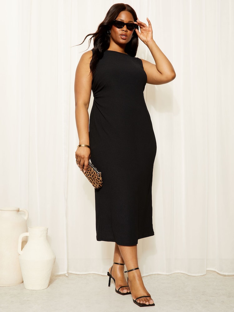 Curves Like These Black Textured Jersey Midi Dress - Image 1 of 4 Curves Like These Black Textured Jersey Midi Dress - Image 1 of 4