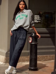 Navy Blue Pinstripe Barrel Trousers - Image 1 of 8