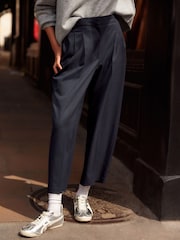 Navy Blue Pinstripe Barrel Trousers - Image 3 of 8