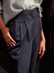 Navy Blue Pinstripe Barrel Trousers - Image 5 of 8