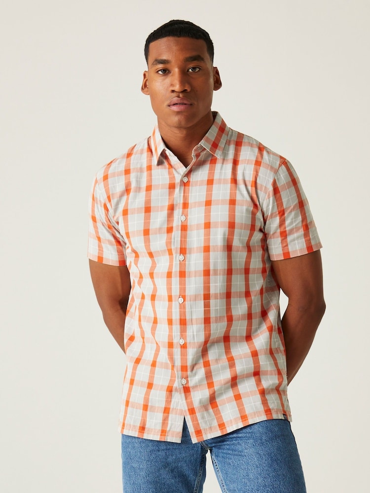 Regatta Silver Denmoor Short Sleeve Check 100% Cotton Shirt - Image 1 of 7 Regatta Silver Denmoor Short Sleeve Check 100% Cotton Shirt - Image 1 of 7