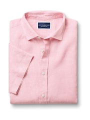 Charles Tyrwhitt Pink Classic Fit Plain Short Sleeve Pure 100% Linen Shirt - Image 3 of 5
