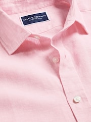 Charles Tyrwhitt Pink Classic Fit Plain Short Sleeve Pure 100% Linen Shirt - Image 4 of 5