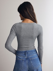 Grey Ribbed Long Sleeve Henley Bodysuit - Image 3 of 8