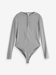 Grey Ribbed Long Sleeve Henley Bodysuit - Image 6 of 8