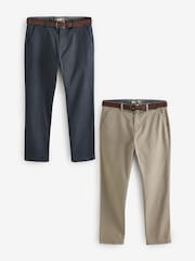 marine - Slim Fit Printed Belted Soft Touch Chino Trousers 2 Pack - Image 1 of 5