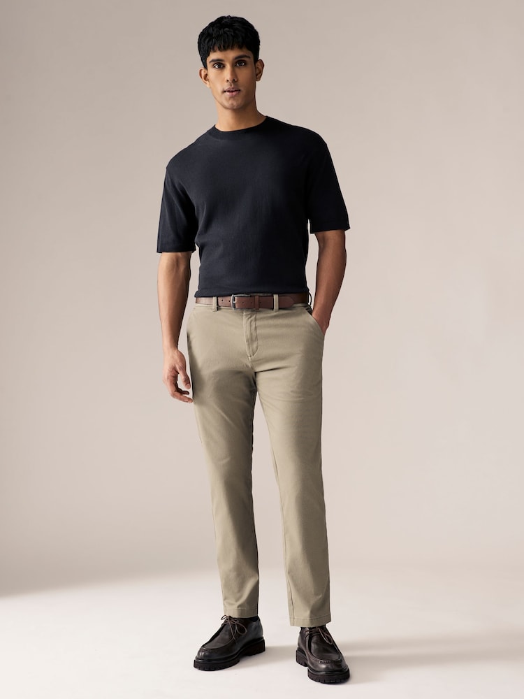 marine - Slim Fit Printed Belted Soft Touch Chino Trousers 2 Pack - Image 2 of 5