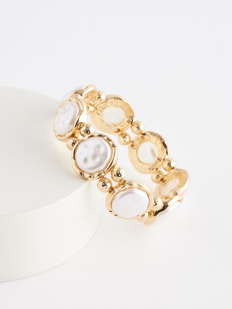 Pearl White Gold Tone Stretch Bracelet - Image 1 of 2