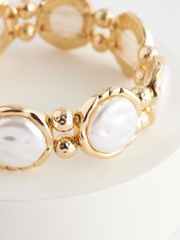Pearl White Gold Tone Stretch Bracelet - Image 2 of 2