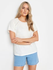 Long Tall Sally Cream 100% Cotton Lace Insert Top - Image 1 of 5