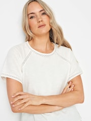 Long Tall Sally Cream 100% Cotton Lace Insert Top - Image 4 of 5