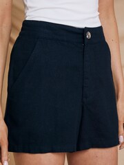 Threadbare Black Linen Blend Shorts - Image 4 of 4