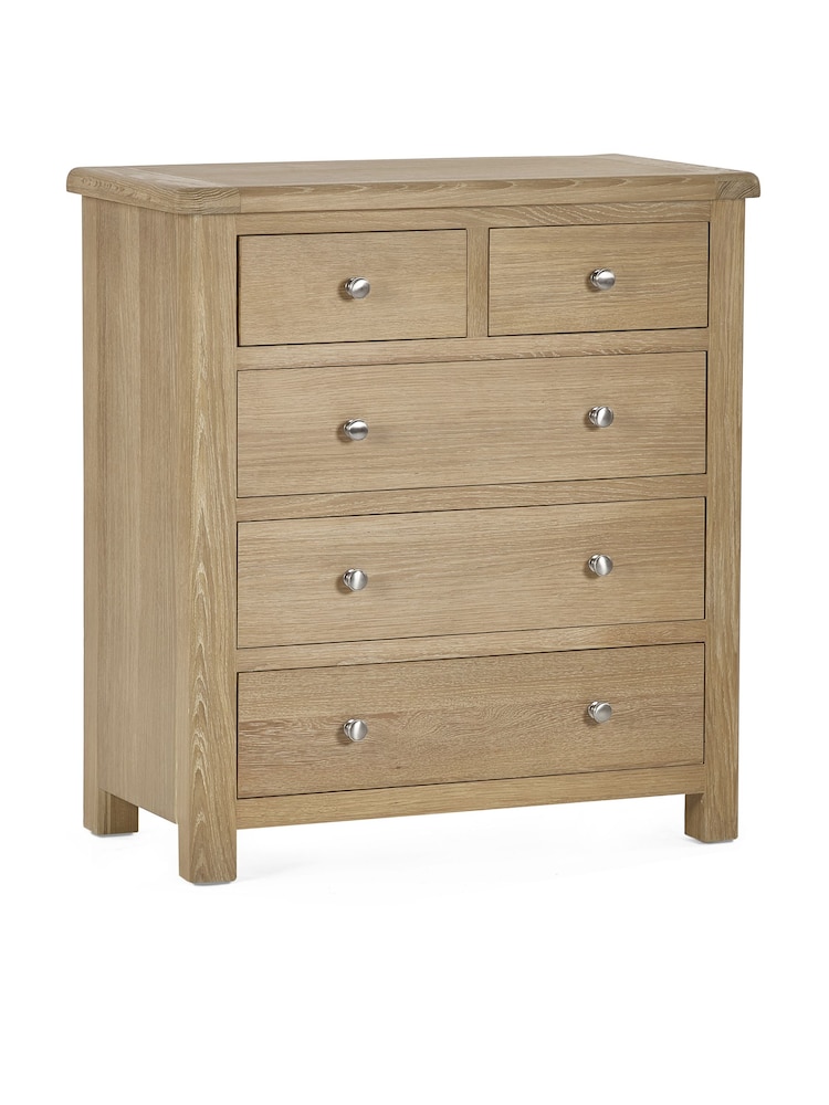 Julian Bowen Brown Memphis Limed 3 + 2 Drawer Chest - Image 2 of 7