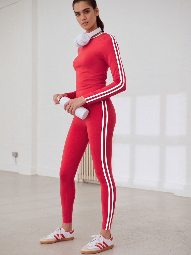 Red Active Piped Leggings - Image 1 of 8