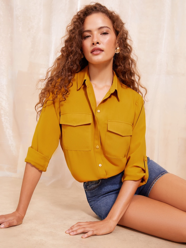 Friends Like These Yellow Long Sleeve Utility Style Button Through Shirt - Image 1 of 4