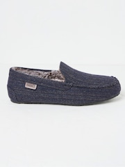 FatFace Noah Navy Blue Check Moccasins - Image 1 of 3