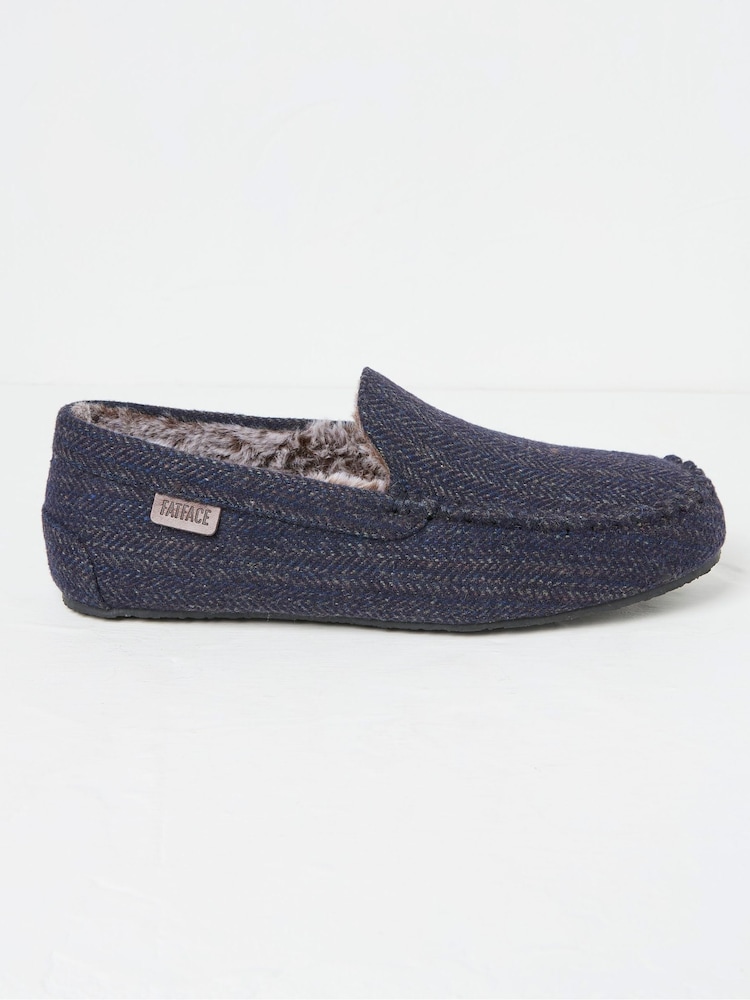 FatFace Noah Navy Blue Check Moccasins - Image 1 of 3