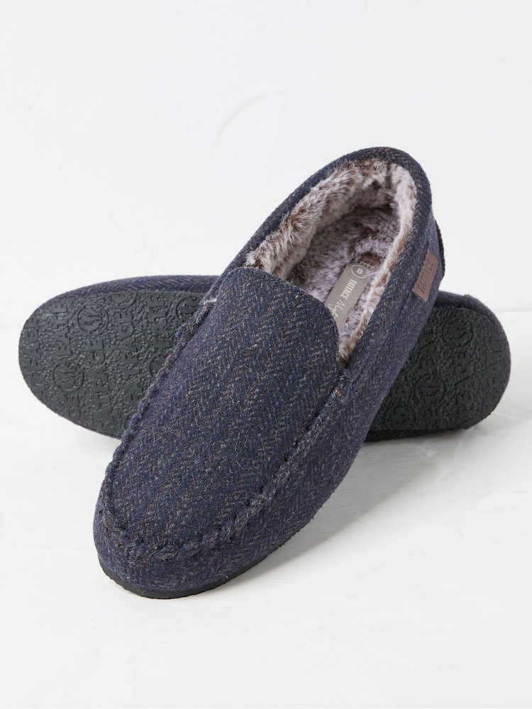 FatFace Noah Navy Blue Check Moccasins - Image 3 of 3