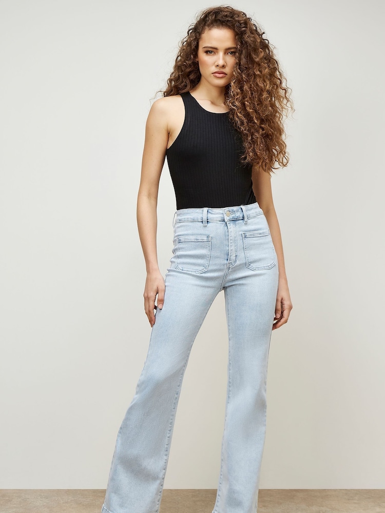 Apricot Light Blue Wash Luci 2 Pocket Flare Jeans - Image 1 of 4 Apricot Light Blue Wash Luci 2 Pocket Flare Jeans - Image 1 of 4