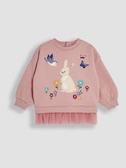 JoJo Maman Bébé Pink Bunny Appliqué Tulle Frill Sweatshirt - Image 1 of 3