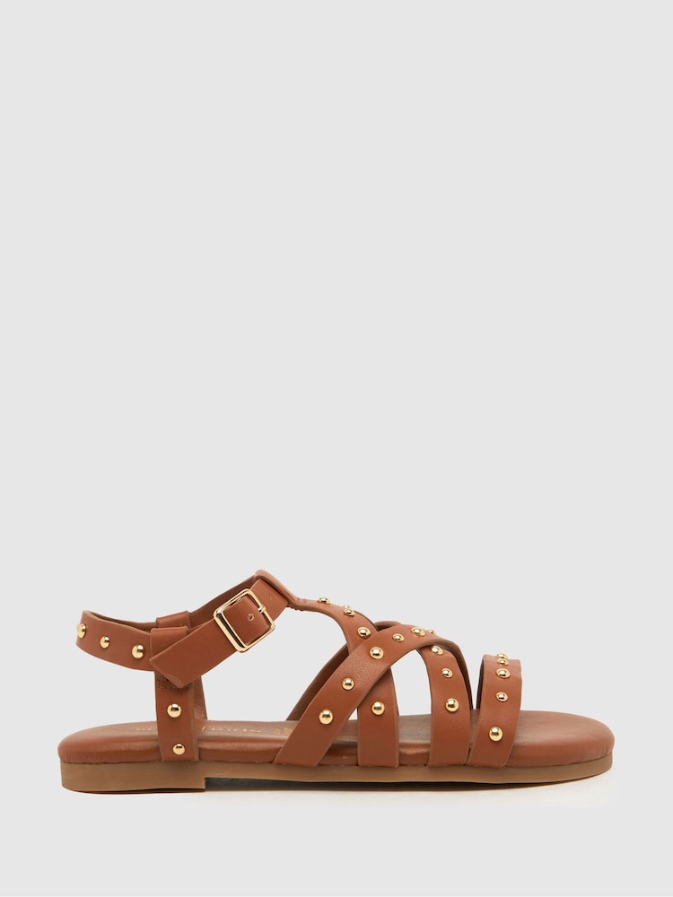 Schuh Tabby Studded Brown Sandals - Image 1 of 4