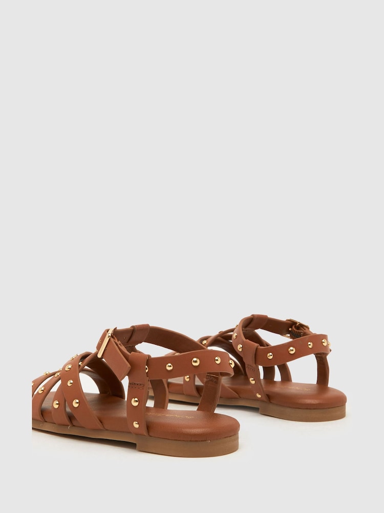 Schuh Tabby Studded Brown Sandals - Image 4 of 4