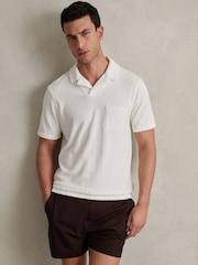 Reiss White Cuba Towelling Cable Knit Polo Shirt - Image 1 of 6
