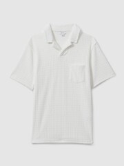 Reiss White Cuba Towelling Cable Knit Polo Shirt - Image 2 of 6