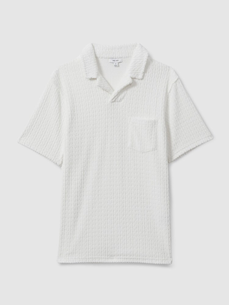 Reiss White Cuba Towelling Cable Knit Polo Shirt - Image 2 of 6