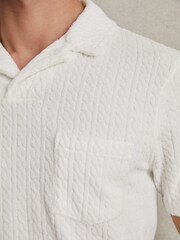 Reiss White Cuba Towelling Cable Knit Polo Shirt - Image 4 of 6
