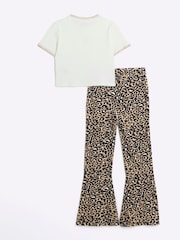 River Island Brown Girls  Leopard 100% Cotton T-Shirt and Kickflare Set - Image 3 of 5