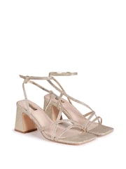 Linzi Gold Liliana Glitter Crossover Slingback Block Heeled Sandals - Image 3 of 4