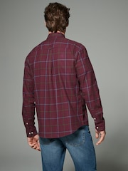 Burgundy Red Check Long Sleeve 100% Cotton Oxford Shirt - Image 3 of 7