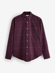 Burgundy Red Check Long Sleeve 100% Cotton Oxford Shirt - Image 5 of 7