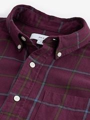 Burgundy Red Check Long Sleeve 100% Cotton Oxford Shirt - Image 6 of 7