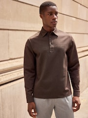 Brown Long Sleeve Smart Button Neck Polo Shirt - Image 1 of 8