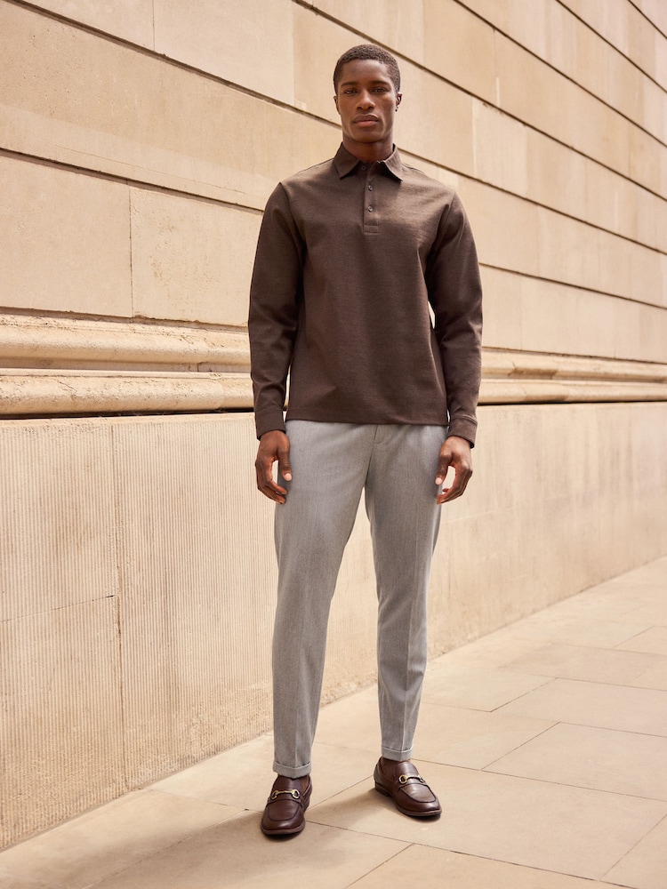 Brown Long Sleeve Smart Button Neck Polo Shirt - Image 2 of 8