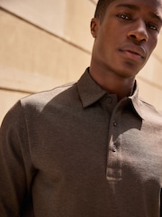Brown Long Sleeve Smart Button Neck Polo Shirt - Image 4 of 8
