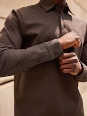 Brown Long Sleeve Smart Button Neck Polo Shirt - Image 5 of 8