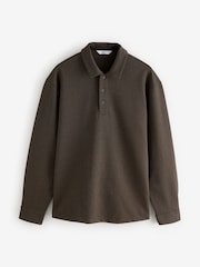 Brown Long Sleeve Smart Button Neck Polo Shirt - Image 6 of 8