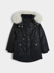 River Island Black Girls Monogram Padded Coat - Image 1 of 4